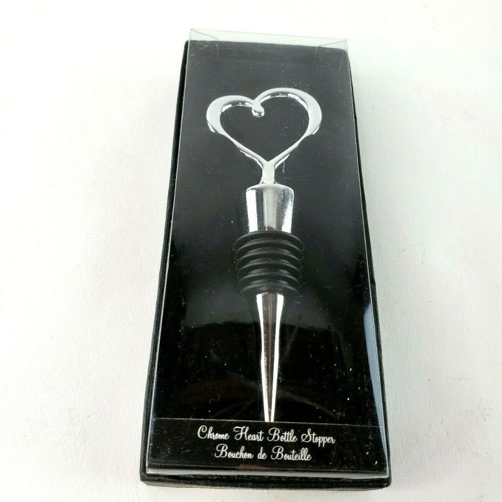 Kate Aspen Chrome Heart Wine Bottle Stopper Silver New In Box Stocking Stuffer